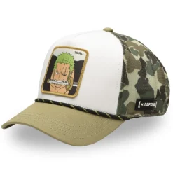 Casquette Trucker One Piece Roronoa Zoro Snapback Beige Filet Camouflage - Capslab