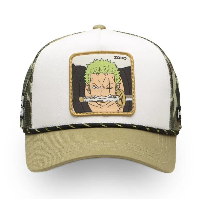 Casquette Trucker One Piece Roronoa Zoro Snapback Beige Filet Camouflage - Capslab