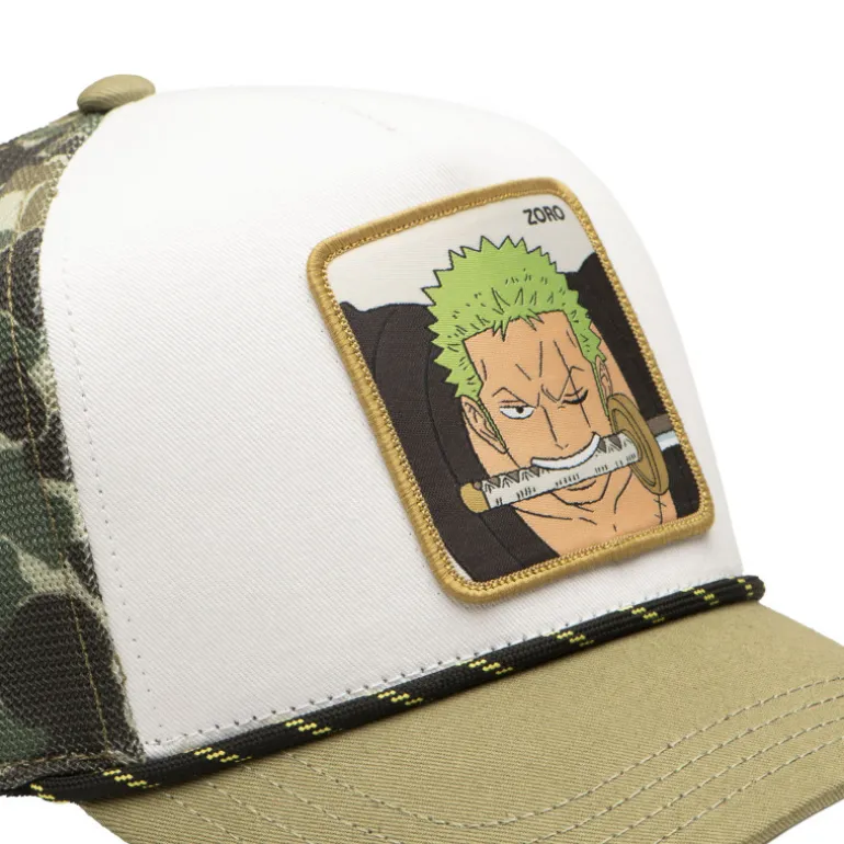 Casquette Trucker One Piece Roronoa Zoro Snapback Beige Filet Camouflage - Capslab