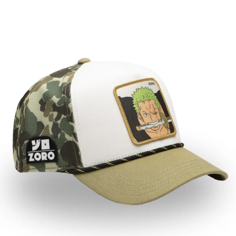 Casquette Trucker One Piece Roronoa Zoro Snapback Beige Filet Camouflage - Capslab