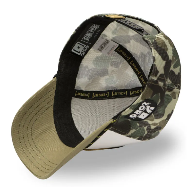 Casquette Trucker One Piece Roronoa Zoro Snapback Beige Filet Camouflage - Capslab