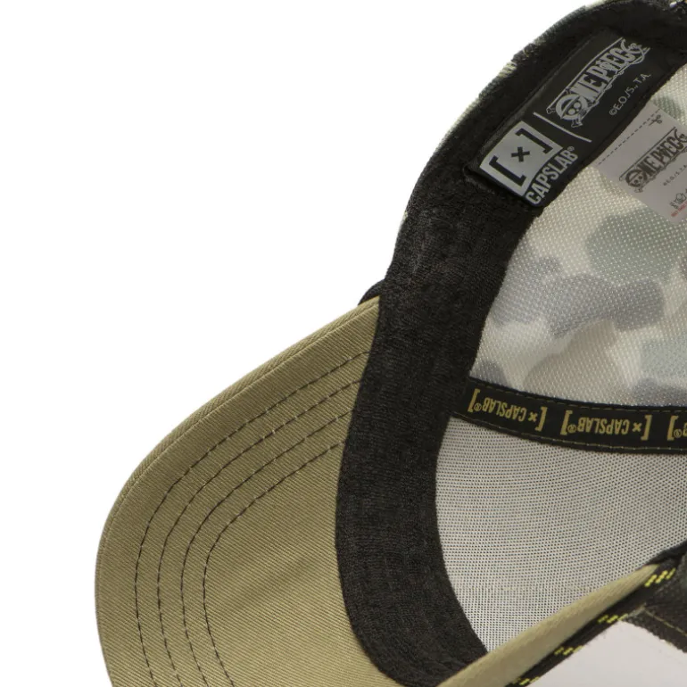 Casquette Trucker One Piece Roronoa Zoro Snapback Beige Filet Camouflage - Capslab