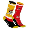 Paire de chaussettes tennis Rouge, Jaune dépareillées One Piece Jolly Roger - Capslab