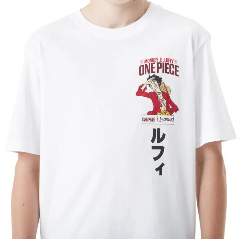 T-shirt Blanc One Piece Luffy Garcon coupe Relaxed fit - Capslab