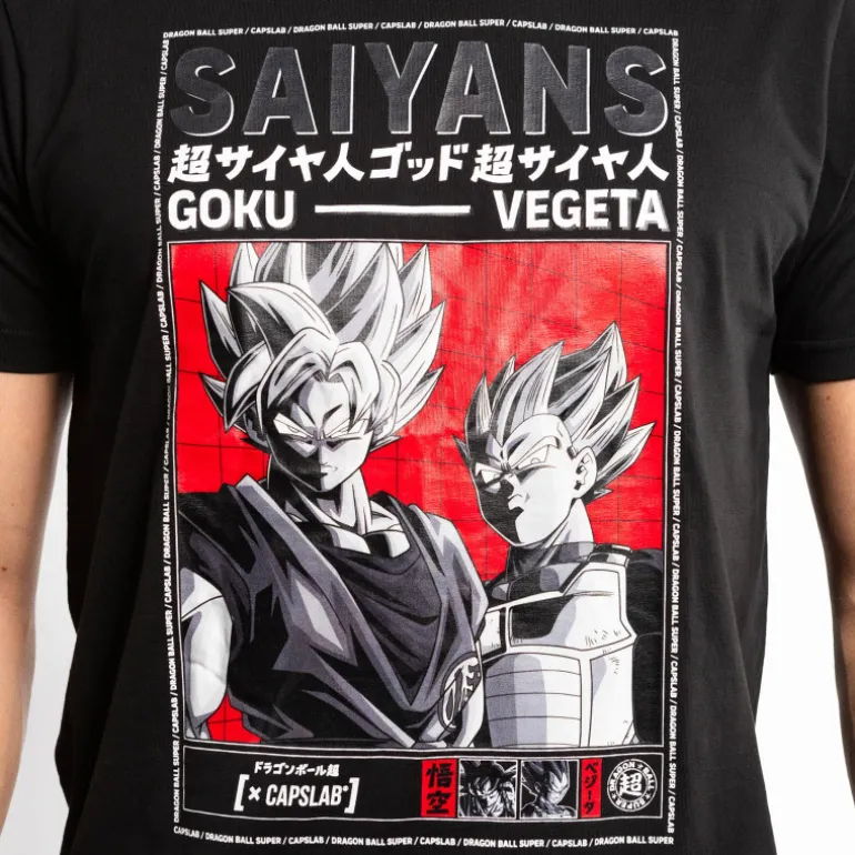 T-shirt Noir Dragon Ball Super Goku, Vegeta homme coupe Regular Capslab