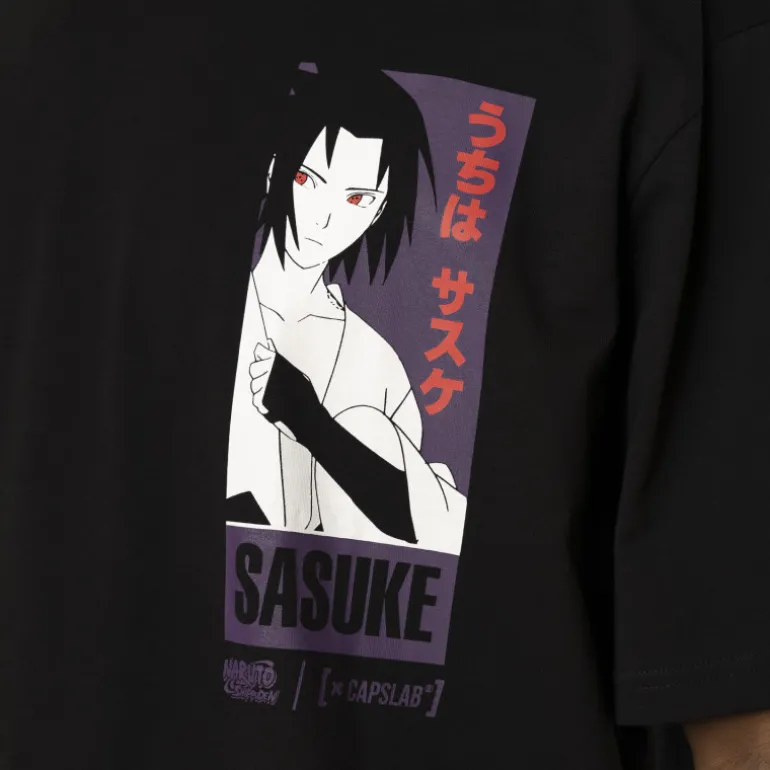 T-shirt Noir Naruto Shippuden Sasuke Homme coupe Relaxed fit Capslab